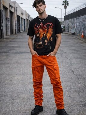 KDNK Stacked Cargo Skinny Jeans Orange Men’s Size 34x36